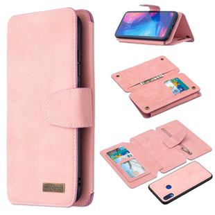 For Xiaomi Redmi Note 7 Detachable Frosted Magnetic Horizontal Flip Leather Case with Card Slots & Holder & Zipper Wallet & Photo Frame(Pink)