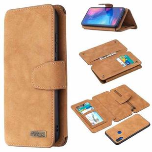 For Xiaomi Redmi Note 7 Detachable Frosted Magnetic Horizontal Flip Leather Case with Card Slots & Holder & Zipper Wallet & Photo Frame(Brown)