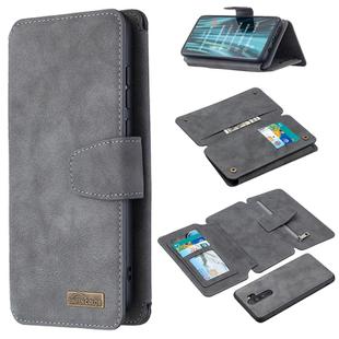 For Xiaomi Redmi Note 8 Pro Detachable Frosted Magnetic Horizontal Flip Leather Case with Card Slots & Holder & Zipper Wallet & Photo Frame(Grey)