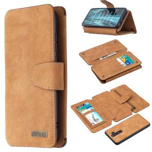 For Xiaomi Redmi Note 8 Pro Detachable Frosted Magnetic Horizontal Flip Leather Case with Card Slots & Holder & Zipper Wallet & Photo Frame(Brown)