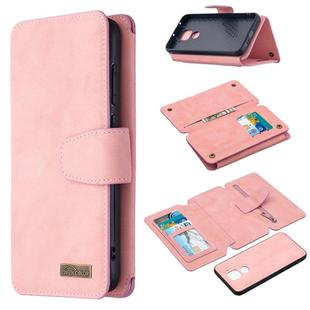 For Xiaomi Redmi Note 9 Detachable Frosted Magnetic Horizontal Flip Leather Case with Card Slots & Holder & Zipper Wallet & Photo Frame(Pink)
