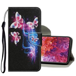 For Samsung Galaxy S20 FE 5G / S20 Lite Coloured Drawing Pattern Horizontal Flip PU Leather Case with Holder & Card Slots & Wallet & Lanyard(Three Fluorescent Butterflies)