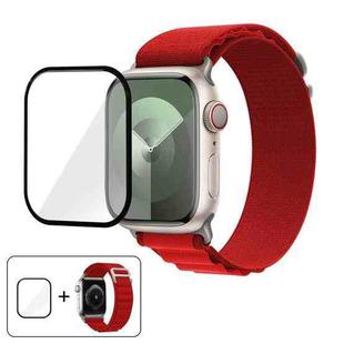 For Apple Watch Series 10 42mm Buckle Loop Nylon Watch Band with 3D Curved Film(Red)