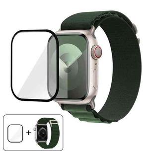For Apple Watch Series 10 42mm Buckle Loop Nylon Watch Band with 3D Curved Film(Army Green)