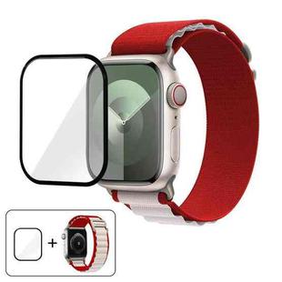 For Apple Watch Series 40mm Buckle Loop Nylon Watch Band with 3D Curved Film(Red White)