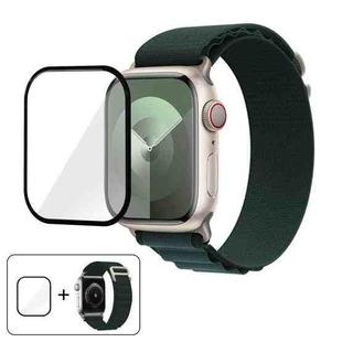 For Apple Watch Series 40mm Buckle Loop Nylon Watch Band with 3D Curved Film(Forest Green)