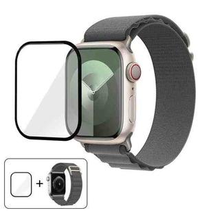 For Apple Watch Series 45mm Buckle Loop Nylon Watch Band with 3D Curved Film(Light Grey)
