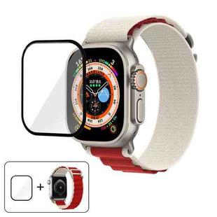For Apple Watch Ultra 2 / 1 49mm Buckle Loop Nylon Watch Band with 3D Curved Film(White Red)