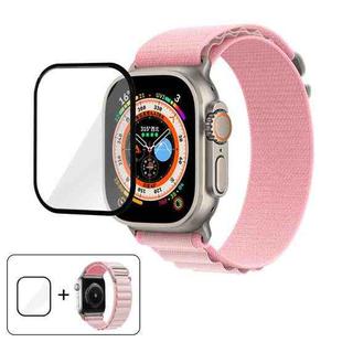 For Apple Watch Ultra 2 / 1 49mm Buckle Loop Nylon Watch Band with 3D Curved Film(Pink Light Pink)