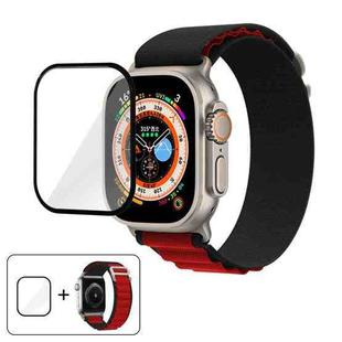 For Apple Watch Ultra 2 / 1 49mm Buckle Loop Nylon Watch Band with 3D Curved Film(Black Red)