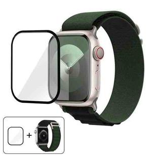 For Apple Watch Series 42mm Buckle Loop Nylon Watch Band with 3D Curved Film(Army Green Black)