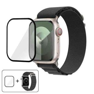 For Apple Watch Series 42mm Buckle Loop Nylon Watch Band with 3D Curved Film(Dark Grey)
