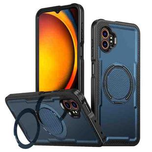 For Samsung Galaxy XCover7 Pro Metal 360 Degree Rotation Holder MagSafe Phone Case(Navy Blue)
