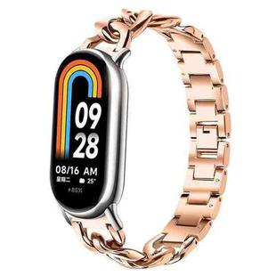 For Xiaomi Smart Band 10 / 9 / 8 xDfind Single-row Denim Chain Stainless Steel Watch Band(Rose Gold)