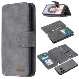 For Huawei P30 Lite Detachable Frosted Magnetic Horizontal Flip Leather Case with Card Slots & Holder & Zipper Wallet & Photo Frame(Grey)