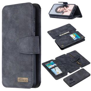 For Huawei P30 Lite Detachable Frosted Magnetic Horizontal Flip Leather Case with Card Slots & Holder & Zipper Wallet & Photo Frame(Black Blue)