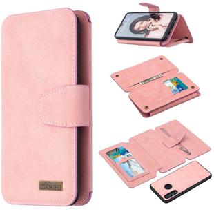For Huawei P30 Lite Detachable Frosted Magnetic Horizontal Flip Leather Case with Card Slots & Holder & Zipper Wallet & Photo Frame(Pink)