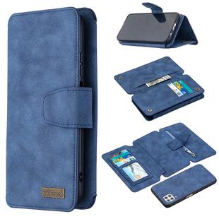 For Huawei P40 Lite Detachable Frosted Magnetic Horizontal Flip Leather Case with Card Slots & Holder & Zipper Wallet & Photo Frame(Blue)