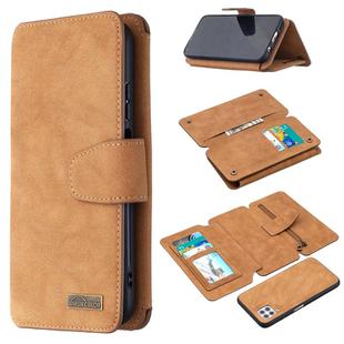 For Huawei P40 Lite Detachable Frosted Magnetic Horizontal Flip Leather Case with Card Slots & Holder & Zipper Wallet & Photo Frame(Brown)