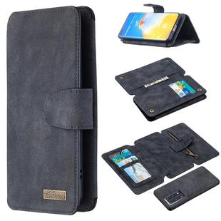 For Huawei P40 Pro Detachable Frosted Magnetic Horizontal Flip Leather Case with Card Slots & Holder & Zipper Wallet & Photo Frame(Black Blue)