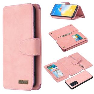 For Huawei P40 Pro Detachable Frosted Magnetic Horizontal Flip Leather Case with Card Slots & Holder & Zipper Wallet & Photo Frame(Pink)