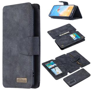 For Huawei P40 Detachable Frosted Magnetic Horizontal Flip Leather Case with Card Slots & Holder & Zipper Wallet & Photo Frame(Black Blue)