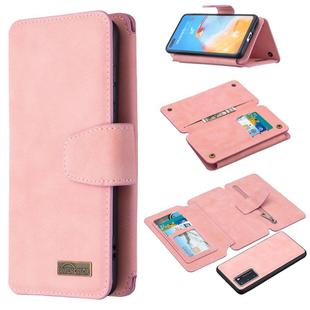 For Huawei P40 Detachable Frosted Magnetic Horizontal Flip Leather Case with Card Slots & Holder & Zipper Wallet & Photo Frame(Pink)