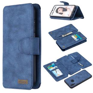 For Huawei P Smart (2019) Detachable Frosted Magnetic Horizontal Flip Leather Case with Card Slots & Holder & Zipper Wallet & Photo Frame(Blue)