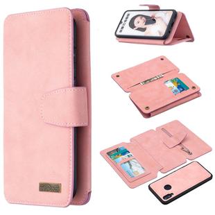 For Huawei P Smart (2019) Detachable Frosted Magnetic Horizontal Flip Leather Case with Card Slots & Holder & Zipper Wallet & Photo Frame(Pink)