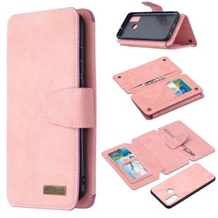For Huawei P Smart (2020) Detachable Frosted Magnetic Horizontal Flip Leather Case with Card Slots & Holder & Zipper Wallet & Photo Frame(Pink)