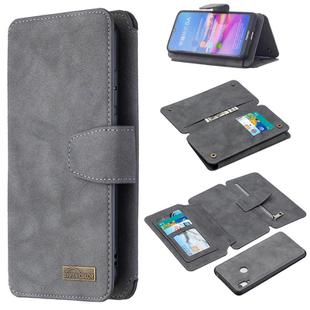 For Huawei Y6 (2019) Detachable Frosted Magnetic Horizontal Flip Leather Case with Card Slots & Holder & Zipper Wallet & Photo Frame(Grey)