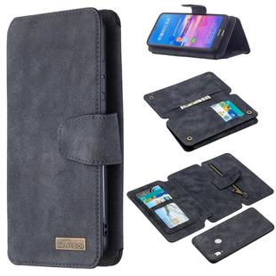 For Huawei Y6 (2019) Detachable Frosted Magnetic Horizontal Flip Leather Case with Card Slots & Holder & Zipper Wallet & Photo Frame(Black Blue)