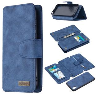 For Huawei Y5 (2019) Detachable Frosted Magnetic Horizontal Flip Leather Case with Card Slots & Holder & Zipper Wallet & Photo Frame(Blue)