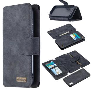 For Huawei Y5 (2019) Detachable Frosted Magnetic Horizontal Flip Leather Case with Card Slots & Holder & Zipper Wallet & Photo Frame(Black Blue)