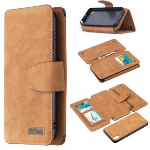 For Huawei Y5 (2019) Detachable Frosted Magnetic Horizontal Flip Leather Case with Card Slots & Holder & Zipper Wallet & Photo Frame(Brown)