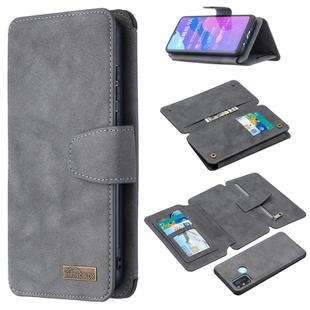 For Huawei Honor 9A Detachable Frosted Magnetic Horizontal Flip Leather Case with Card Slots & Holder & Zipper Wallet & Photo Frame(Grey)