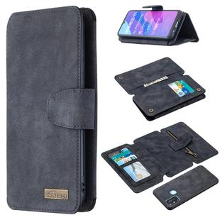 For Huawei Honor 9A Detachable Frosted Magnetic Horizontal Flip Leather Case with Card Slots & Holder & Zipper Wallet & Photo Frame(Black Blue)