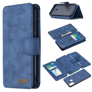 For Huawei Honor 9X Lite Detachable Frosted Magnetic Horizontal Flip Leather Case with Card Slots & Holder & Zipper Wallet & Photo Frame(Blue)