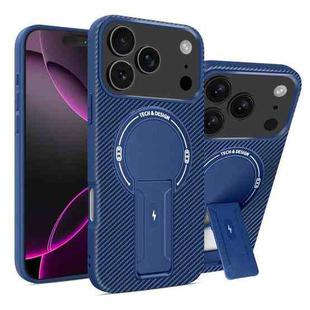 For iPhone 17 Pro Max Carbon Fiber Texture MagSafe Phone Case with Holder(Blue)