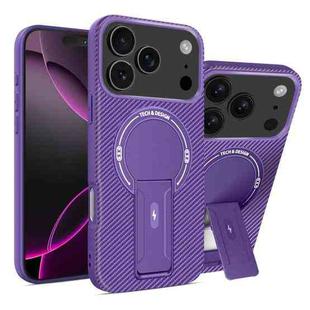 For iPhone 17 Pro Max Carbon Fiber Texture MagSafe Phone Case with Holder(Purple)