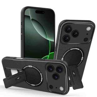For iPhone 17 Pro Carbon Fiber Texture MagSafe Phone Case with Holder(Black)