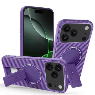 For iPhone 17 Pro Carbon Fiber Texture MagSafe Phone Case with Holder(Purple)