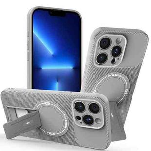 For iPhone 13 Pro Max Carbon Fiber Texture MagSafe Phone Case with Holder(Grey)