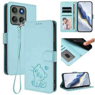 For Motorola Edge 60 Pro Embossed Heart Cat Leather Phone Case with Strap(Mint Green)