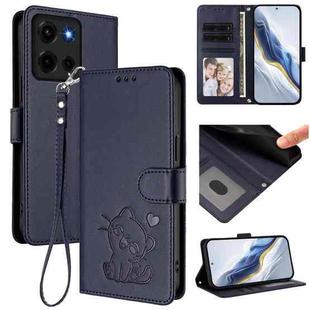 For Motorola Moto G 5G 2025 Embossed Heart Cat Leather Phone Case with Strap(Blue)