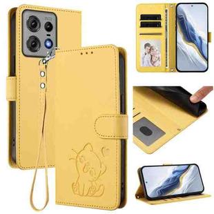 For Motorola Edge 50 Pro 5G Embossed Heart Cat Leather Phone Case with Strap(Yellow)
