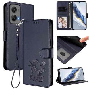 For Motorola Moto G Stylus 5G 2024 Embossed Heart Cat Leather Phone Case with Strap(Blue)