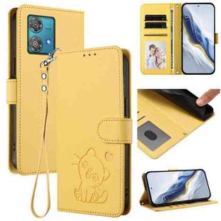 For Motorola Edge 40 Neo 5G Embossed Heart Cat Leather Phone Case with Strap(Yellow)