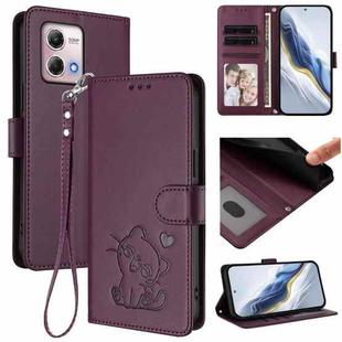 For Motorola Moto G Stylus 2023 4G Embossed Heart Cat Leather Phone Case with Strap(Dark Purple)
