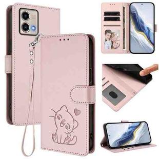 For Motorola Moto G Stylus 5G 2023 Embossed Heart Cat Leather Phone Case with Strap(Pink)